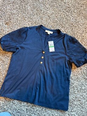 Michael Kors Navy Top with Beige Label Detail